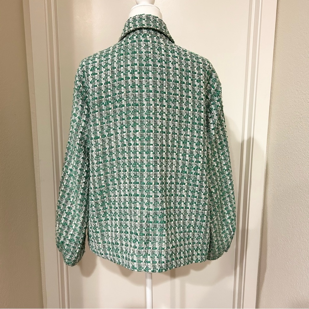 Anthropologie Maeve Plaid Tweed Relaxed Shacket Shirt Jacket Preppy Green M EUC - Picture 4 of 12